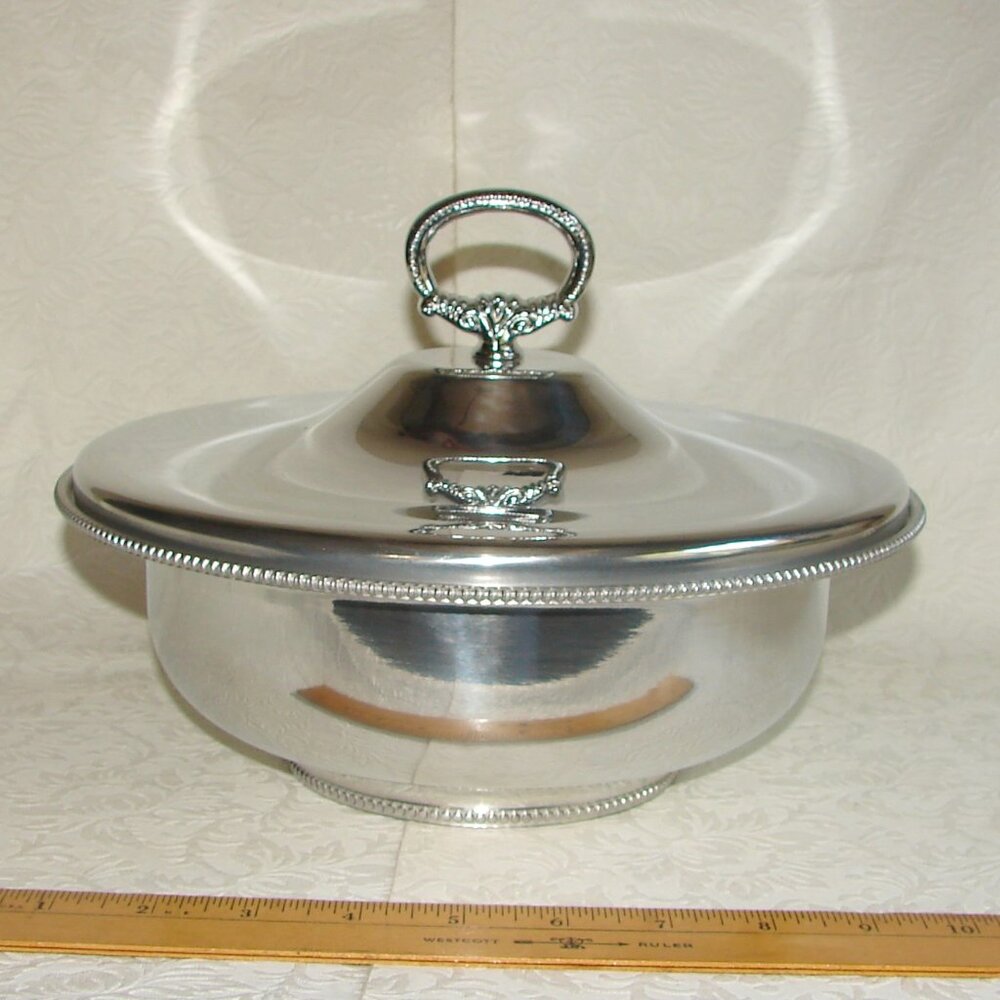 Vintage Mid Century Buenilum Aluminum 10" Covered Serving Dish, USA Made, MCM